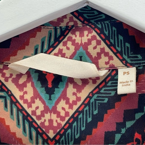 Soft Surroundings Black Shear Tribal Print Button Up Tunic Top Size PS - Picture 3 of 4